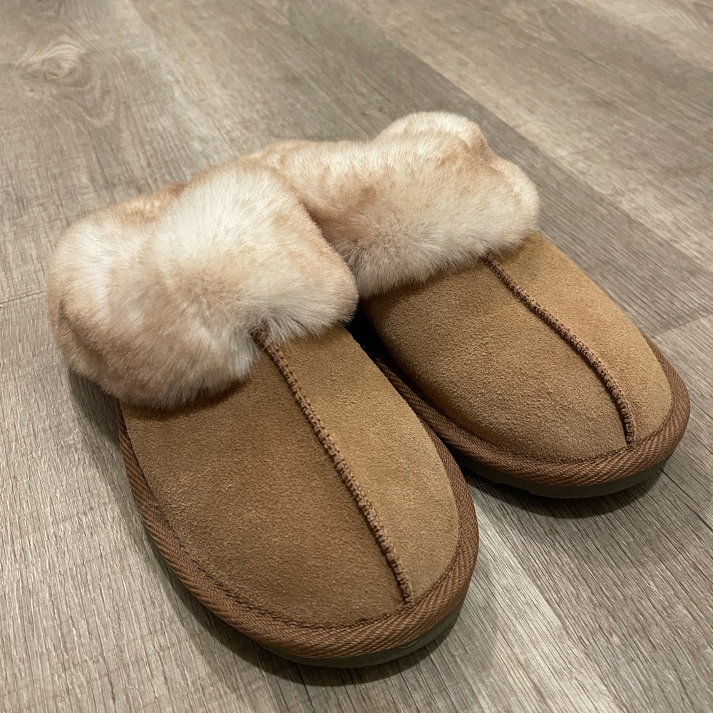 Stars Above Tan Faux Fur Lined Slippers